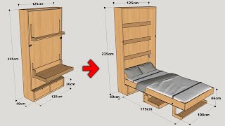 HOW TO MAKE A MURPHY BED WITH FOLDING TABLE STEP BY STEP [upl. by Hannavas]