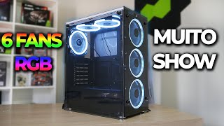 GABINETE GAMER COM 6 FANS RGB PRA SETUP BRANCO RISE GLASS 06 VALE A PENA [upl. by Nethsa]