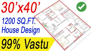 30x40 North Facing House Plans as per Vastu  2BHK  1200 Square Feet House Design North Facing [upl. by Ytok]