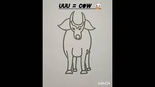 cow easy and simple drawing how to draw cow with uuu letters easy cow drawing for kids [upl. by Warrenne876]