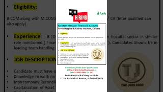 Fortis Hospital Vacancy in Kolkata  Hospital Job Vacancy 2024  Job Vacancy 2024 [upl. by Newton]