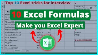 10 Excel Formula used daily at WORK  Excel formula for job interview  Excel formula hacks [upl. by Semele]