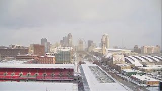 Timelapse Snow falls on downtown St Louis Gateway Arch [upl. by Fattal157]