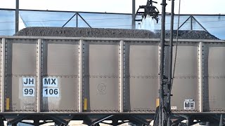 BNSF amp UP Coal Cars  Coal Filling Silo and Coal Sprayers  Powder River Basin Mines Wyoming [upl. by Rusell]