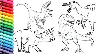 Drawing and Coloring Dinosaur Collection 2  How to Draw and Color Jurassic World Dinosaurs [upl. by Okir]