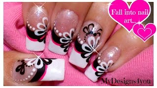 Floral Nail Art  Monochrome Flower French Using Dotting Tool ♥ Цветочный Дизайн Ногтей Дотсом [upl. by Kwei]