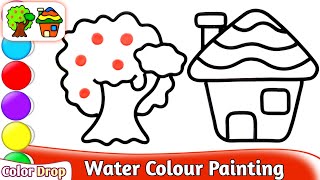 House amp Tree Jelly Painting Colouring Step to Step Easy  How to Colour Beautiful House [upl. by Anoyk]