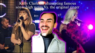 Kelly Clarkson attempting famous songs high notes Vs the original singer F4  B5  Reaction [upl. by Etaner103]