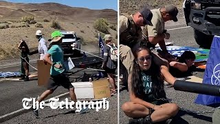 Police ram straight through climate activist blockade in Nevada [upl. by Einej]