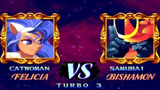 Darkstalkers 1  Felicia vs Bishamon Arcade Mode Hard AI Vampire The Night Warriors [upl. by Anet]