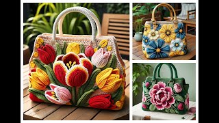 Flower bag knitted with wool share ideas knitted crochet design bag [upl. by Elocel109]