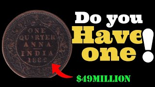 142 Years Old British Indian 1 Quarter Anna Coin Worth a lot of Money [upl. by Dnomrej]