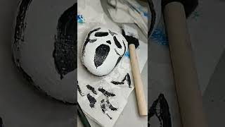 Painted a Ghosty Face rock 💖🪨 sorry for the shaky camera 😅 halloween spooky ghostface rockart [upl. by Llertak]