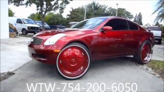 AceWhipsNET Candy Red Infiniti G35 on 28quot DUB Swyrl Floaters WTW Customs Browad [upl. by Niveek]