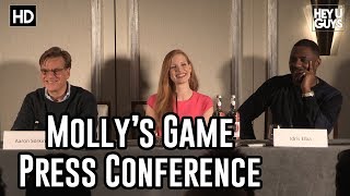 Mollys Game Press Conference  Jessica Chastain Idris Elba amp Aaron Sorkin [upl. by Onitsuaf]