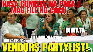 VENDORS PARTYLIST AT DIWATA NAG FILE NA SA COMELEC NG CERTIFICATE OF CANDIDACY [upl. by Sky636]