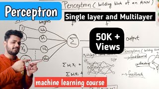 Perceptron  Single layer network and multi layer neural network in machine learning  Lec40 [upl. by Lowenstern]