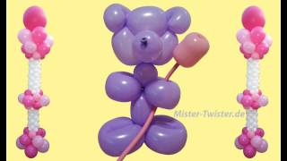 Ballon Teddy mit Blume Balloon Teddy with flowers Modellierballon Ballonfiguren [upl. by Nipsirc]