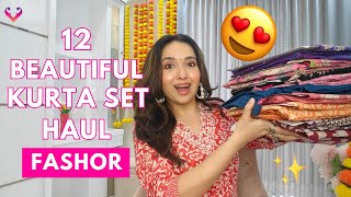 12 Beautiful Fashor Kurta Set Try On haul 😍 On Budget 💖  Isha Vinod Jain [upl. by Berenice66]