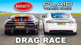 Bugatti Chiron Super Sport v Model S Plaid Track Pack DRAG RACE [upl. by Anihta820]