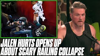 Jalen Hurts Speaks Out After WFT Railing Almost Collapses On Him  Pat McAfee Reacts [upl. by Wills]