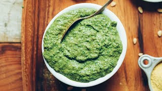 Easy Vegan Pesto 5 minutes  Minimalist Baker Recipes [upl. by Yelnoc]