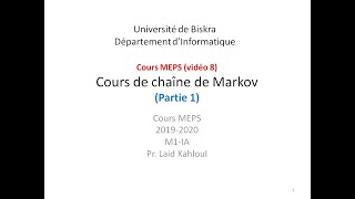 Cours MEPS vidéo 8 Chaînes de Markov [upl. by Dlorej458]