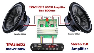 TPA3116D2 100W100W Stereo Amplifier Wiring  TPA3116D2 200W Amplifier Board  You Like Electronic [upl. by Rodavlas]