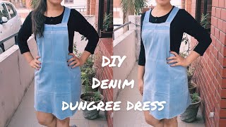 DIY How to make a dungaree dress from mens jeans  denim dungaree dress [upl. by Etessil]