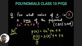 Polynomials class 10 PYQS  For what value of k is 3 a zero of the polynomial 2x2xk [upl. by Areval304]