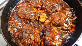 The Tastiest Jamaican Brown Stew Chicken Step By Step Recipe  Best Ever Chicken Thighs [upl. by Amapuna]