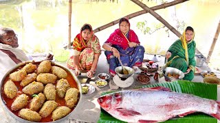 শাশুড়িবৌমাননদ তিনজনে মিলে রান্না করলাম চিংড়ি মাছের পুর ভরা মোচার কোফতা আর মাছের ঝালfish curry [upl. by Oremor]