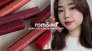 swatch amp review dòng son mới nhất của romand  dewyful water tint amp blur fudge tint 🤍  eng cc [upl. by Elbert313]