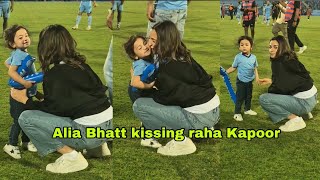 Alia Bhatt kissing daughter Raha kapoor and madly loving her during football match in stadium [upl. by Elga]