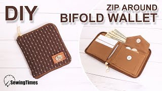 DIY Zip Around Bifold Wallet  지퍼 반지갑 만들기  How to make a short wallet sewingtimes [upl. by Arramat849]