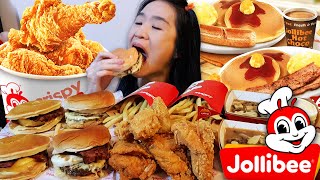 MASSIVE JOLLIBEE BREAKFAST MUKBANG Pancake Sandwich Yum Burger Burger Steak amp Chickenjoy ASMR [upl. by Enileda]