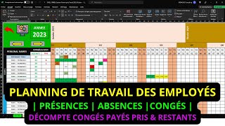 Planning déquipe Excel  Planning de travail Excel  Planning de congés et Absences Excel [upl. by Ellenehc273]