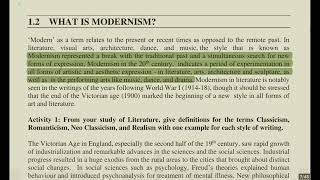 Modernism British LiteratureEarly 20th century Chapter 1Part 1 BEGC 112 IGNOU [upl. by Yeldud]