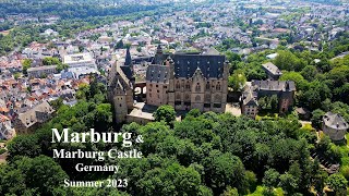 4K Birds view of the beautiful town of Marburg and its Marburg Castle in Germany [upl. by Chapel451]