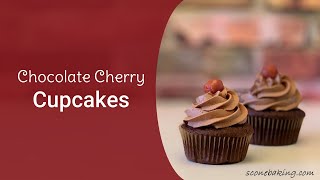 Chocolate Cherry Cupcakes with a Chocolate Mousseline Cream Frosting  video demonstration [upl. by Enenaej]