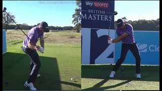 Dean Burmester Golf Swing Driver faceon amp DTL Sky Sports British Masters October 2018 [upl. by Enyrat]