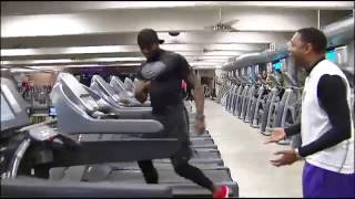 AMAZING TREADMILL WORKOUT Watch fitness trainer Leo Cort run across six treadmills on live TV [upl. by Renckens]