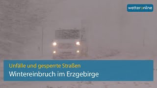 Wintereinbruch im Erzgebirge  Unfälle und gesperrte Straßen [upl. by Triny183]