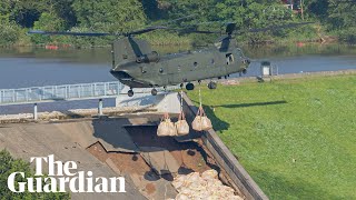 RAF helicopter joins effort to stop Derbyshire dam collapse [upl. by Dennard]