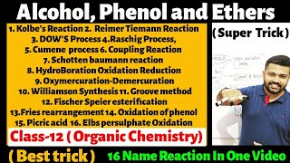 Super Trick  Name Reaction Of Alcohol Phenol and Ethers  All Name Reaction  16 Name Reaction [upl. by Kristopher301]