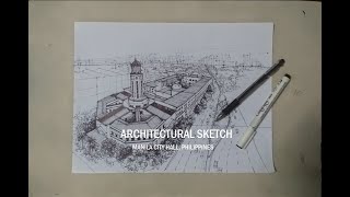 Manila City Hall  Architectural Sketch Time lapse [upl. by Neelie]