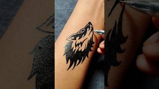 quotwolf tattoo design  Easy steps with black gen pen on wristtattoo tattooideas shorts art [upl. by Ynahpets92]