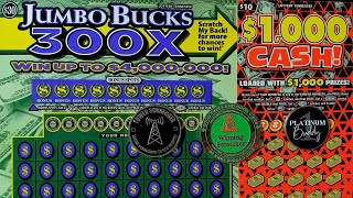 🍀🍀TN LOTTERY SCRATCH OFF TICKETS💰💰300X JUMBO BUCKS🍀🍀1000 CASH TICKET💰💰 [upl. by Yks]