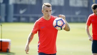 FC Barcelona training session First session for Lucas Digne [upl. by Meldon]