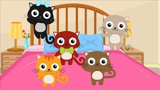 Five Little Kittens Jumping on the bed  Nursery Rhymes and Kids Songs [upl. by Ymeon]